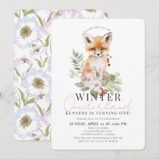 Convites Baby Fox Winter Onederland Girl primeiro aniversar
