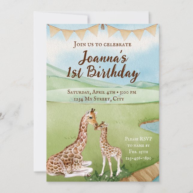 Convites Baby Giraffe Aniversário (Frente)