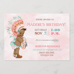 Convites Baby Girl African Tribal Headdress Blush