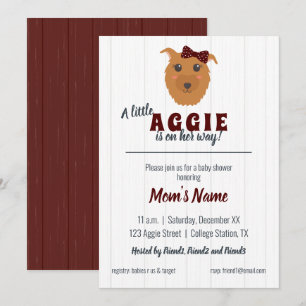 Convites Baby Girl Aggie Dog Maroon Chá de fraldas