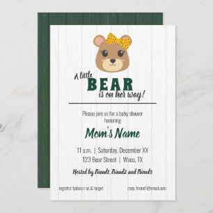 Convites Baby Girl Bear Green e Dourado Chá de fraldas