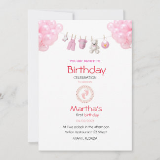 Convites baby girl birthday invitation card