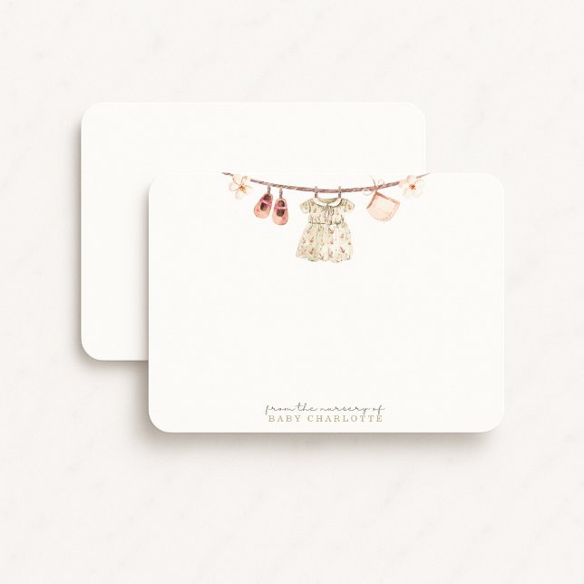 Convites Baby Girl Clothesline Nursery Note Card (Criador carregado)
