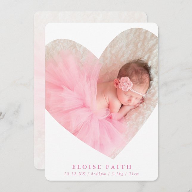 Convites BABY GIRL foto-fofo quadro cardíaco rosa (Frente/Verso)