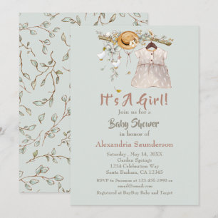 Convites Baby Girl Greenery Botanical Boho 