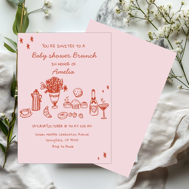 Convites Baby Girl  Hand Drawn Baby Shower Brunch (Criador carregado)