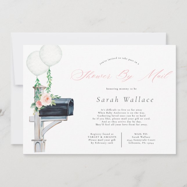 Convites Baby Girl Long Distance Chá de fraldas Por Correio (Frente)