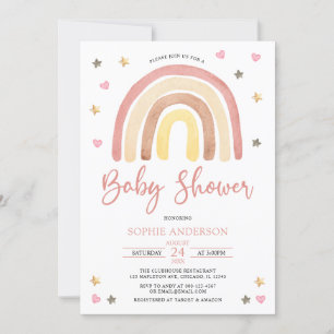Convites Baby Girl Mued Tones Boho Chá de fraldas Arco-Íris