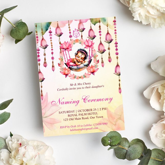 Convites Baby Girl Naming Namkaran Cradle Ceremony (Baby girl Naming cradele namkaran ceremony editable template invitation instant digital download)