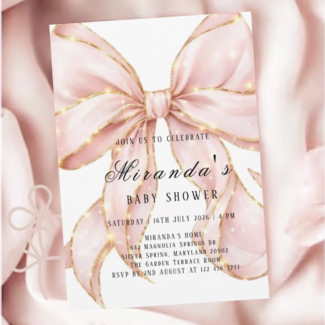 Convites Baby Girl Pink Bow Baby Shower Invitation (Criador carregado)