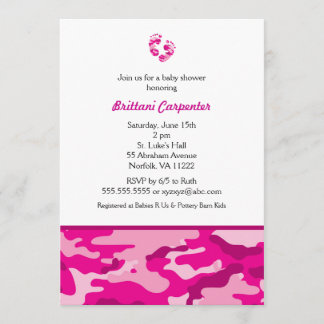 Convites Baby Girl Pink Camouflage Chá Convida pés CAMO
