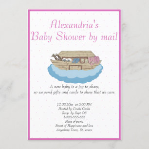 Convites Baby Girl Pink Noah's Ark Chá de fraldas Invitatio