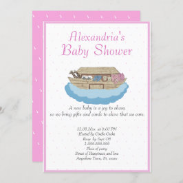 Convites Baby Girl Pink Noah's Ark Chá de fraldas Invitatio