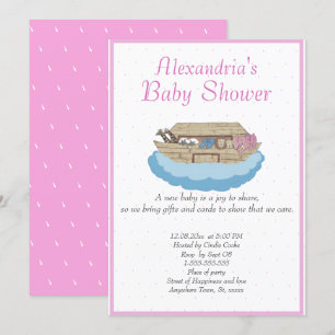 Convites Baby Girl Pink Noah's Ark Chá de fraldas Invitatio