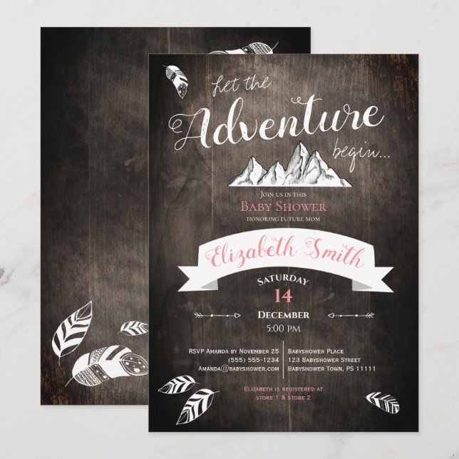 Convites Baby girl Rustic adventure babyshower (Frente/Verso)
