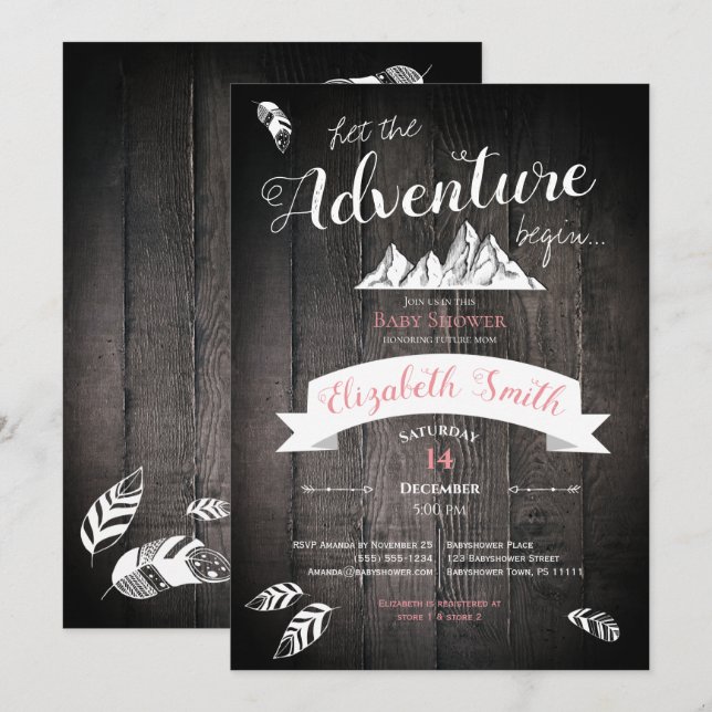 Convites Baby girl Rustic adventure babyshower (Frente/Verso)