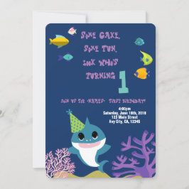 Convites Baby Girl Shark Personalised Festa de aniversário