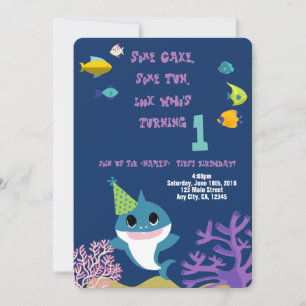 Convites Baby Girl Shark Personalised Festa de aniversário 
