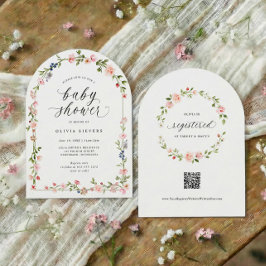 Convites Baby Girl Shower Pink Watercolor Floral Arch