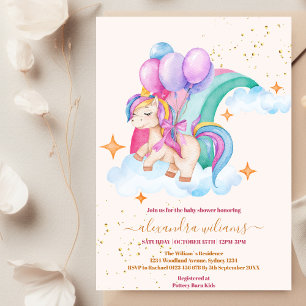 Convites Baby Girl Unicorn Dourado Chá de fraldas brilhante
