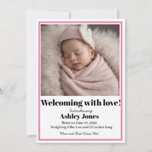 Convites Baby Girl Welcome with Love Card