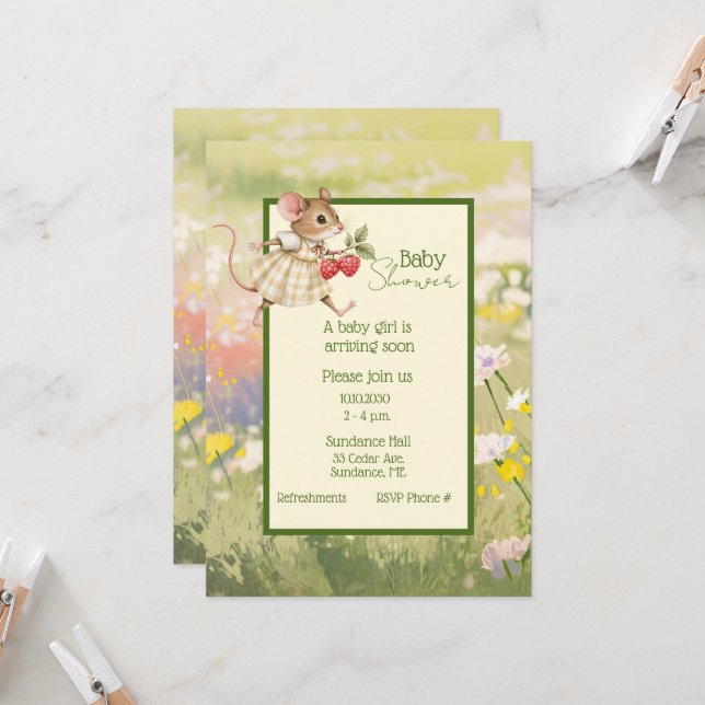 Convites Baby Girl Woodland Animal Shower (Frente/Verso In Situ)