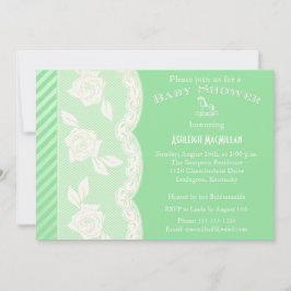 Convites Baby Green, Ivory Floral Lace Chá de fraldas Convi
