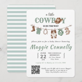 Convites Baby Green Little Cowboy is on the Way Invitation