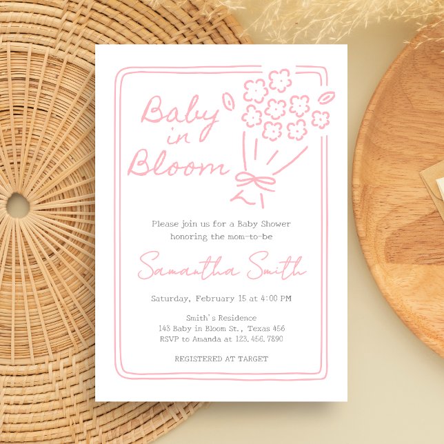 Convites Baby In Bloom Baby Shower (Hand Drawn Baby in Bloom Baby Shower Invitation)