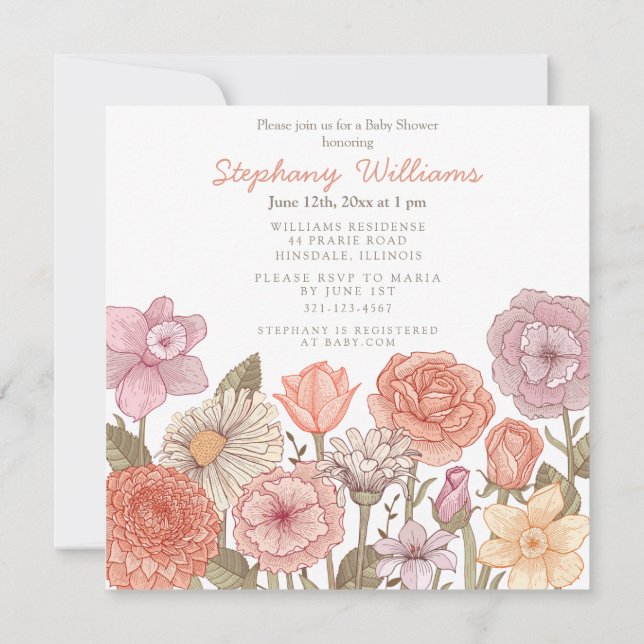 Convites Baby in Bloom Baby Shower invitation  (Verso)