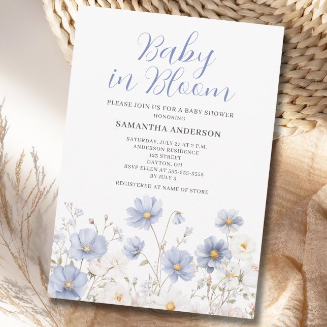 Convites Baby In Bloom Blue Wildflower Boy Baby Shower (Criador carregado)