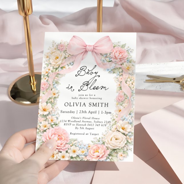 Convites Baby in Bloom Blush Pink Bow Baby Shower (Criador carregado)