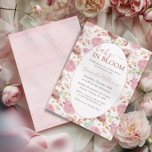 Convites Baby In Bloom Blush & Pink Floral Baby Shower (Criador carregado)