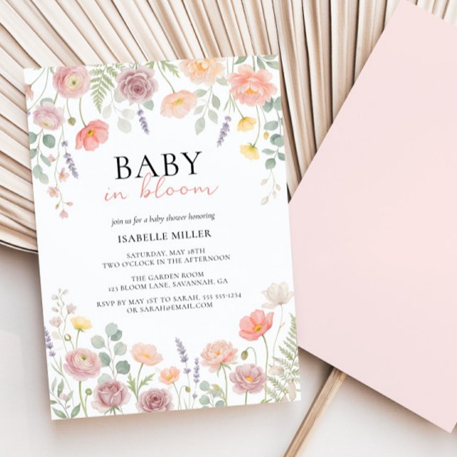 Convites Baby In Bloom Blush & Teal Spring Floral Shower  (Baby In Bloom Blush & Teal Spring Floral Shower Invitation)
