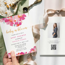 Convites Baby in Bloom Chá de fraldas Floral QR Code Regist