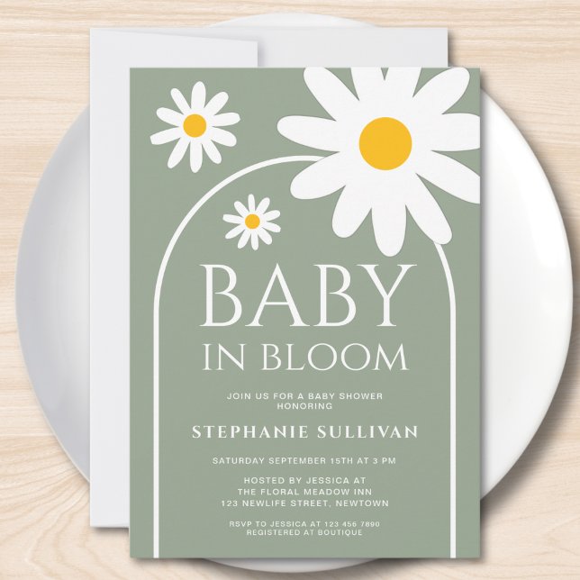 Convites Baby in Bloom Daisy Sage Green Baby Shower (Criador carregado)