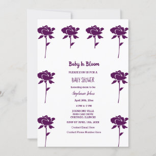 Convites Baby In Bloom Girl Chá de fraldas Purple Rosa 2024