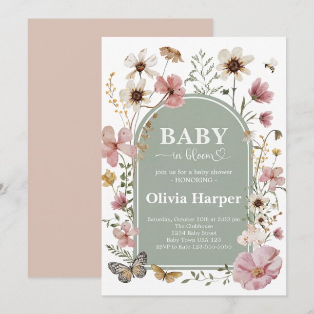 Convites Baby in Bloom Girl Shower Invitation (Frente/Verso)