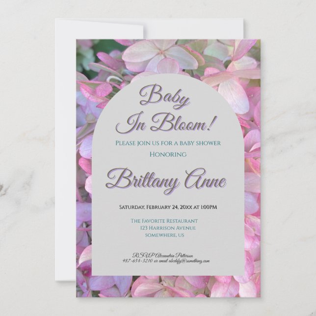 Convites Baby in Bloom Hydrangea Baby Shower Invitation (Frente)