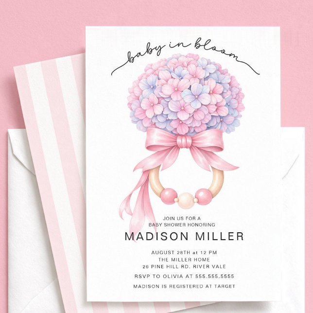 Convites Baby in Bloom Hydrangea Baby Shower Invite (Criador carregado)