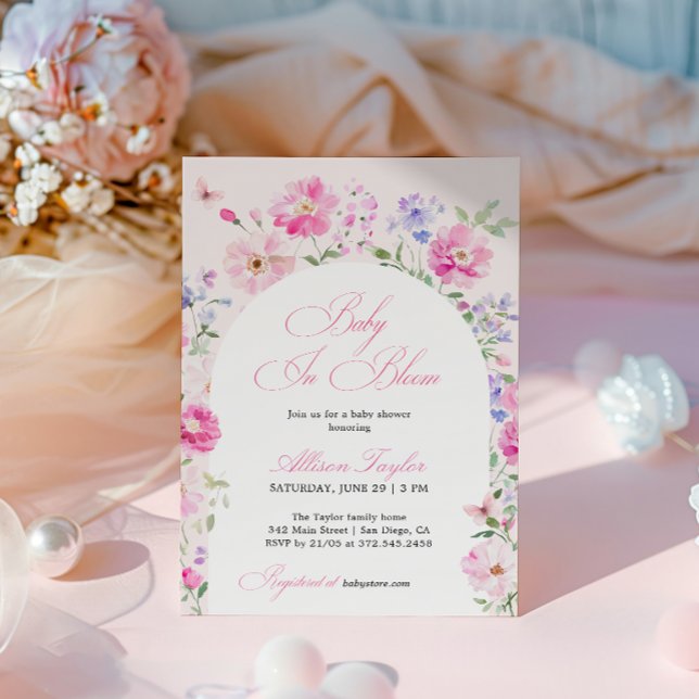 Convites Baby In Bloom Pastel Pink Floral Arch Baby Shower (Criador carregado)