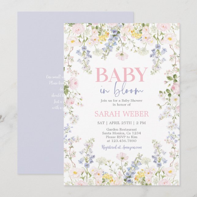 Convites Baby in Bloom Pastel Wildflowers Baby Shower (Frente/Verso)