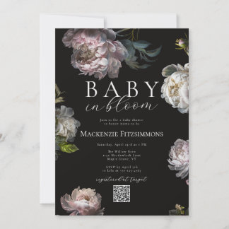 Convites Baby in Bloom Peony Dark Floral Photo Baby Shower