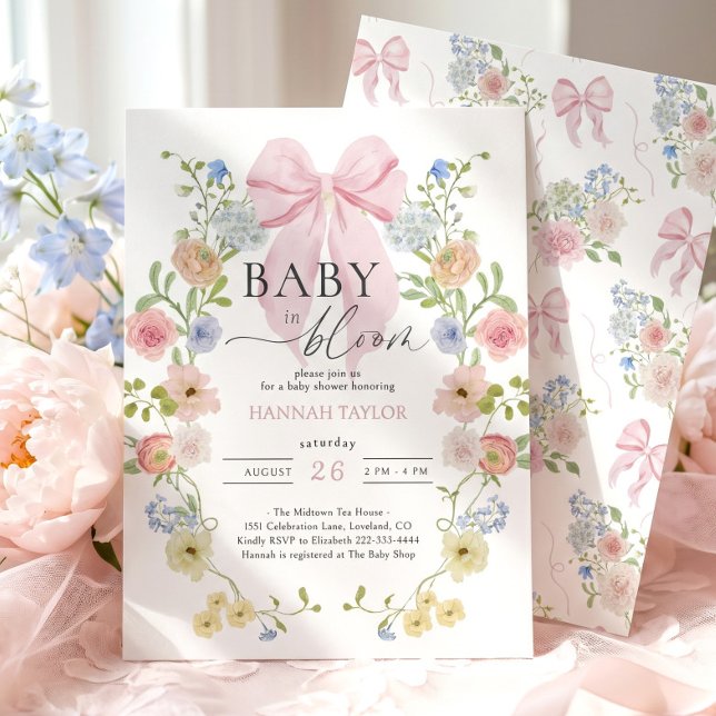 Convites Baby in Bloom Pink Bow Baby Shower (Criador carregado)