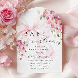Convites Baby In Bloom Pink Bow Baby Shower Invitation