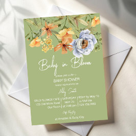 Convites Baby in bloom sage green baby shower 