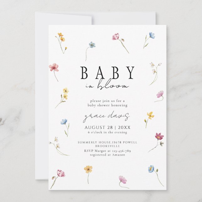 Convites Baby in bloom Wildflower baby shower (Frente)