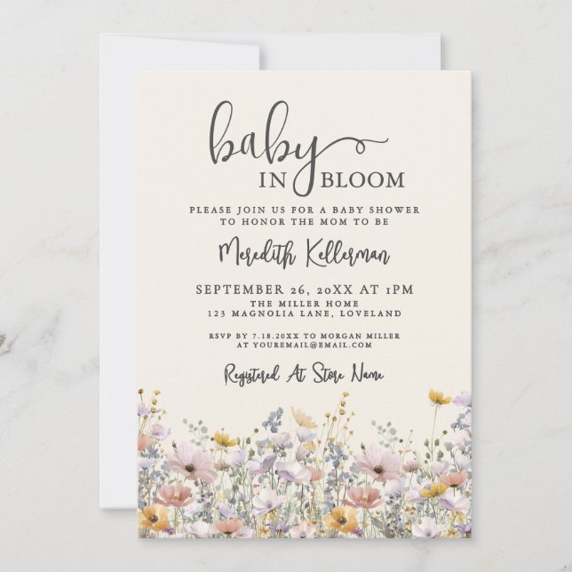 Convites Baby In Bloom Wildflower Baby Shower (Frente)