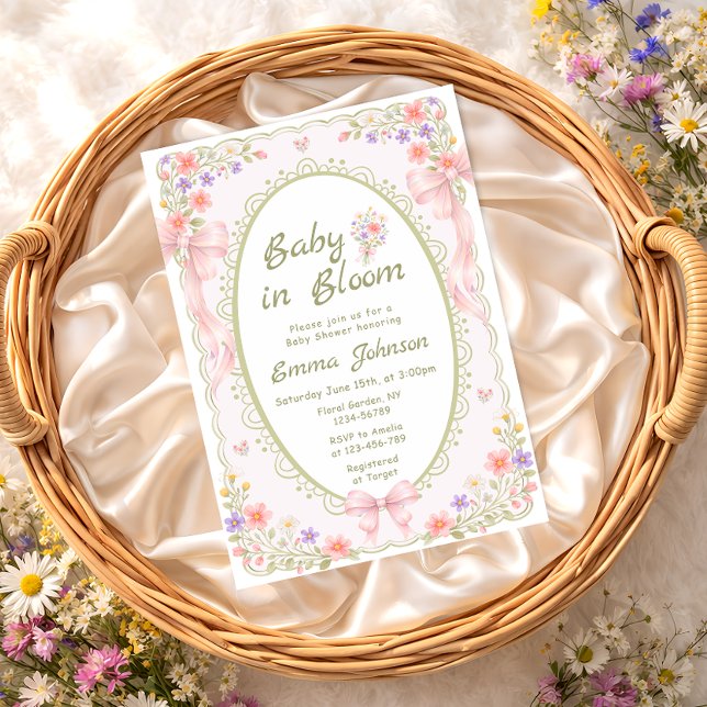 Convites Baby in Bloom Wildflower Bow Girl Baby Shower (Criador carregado)