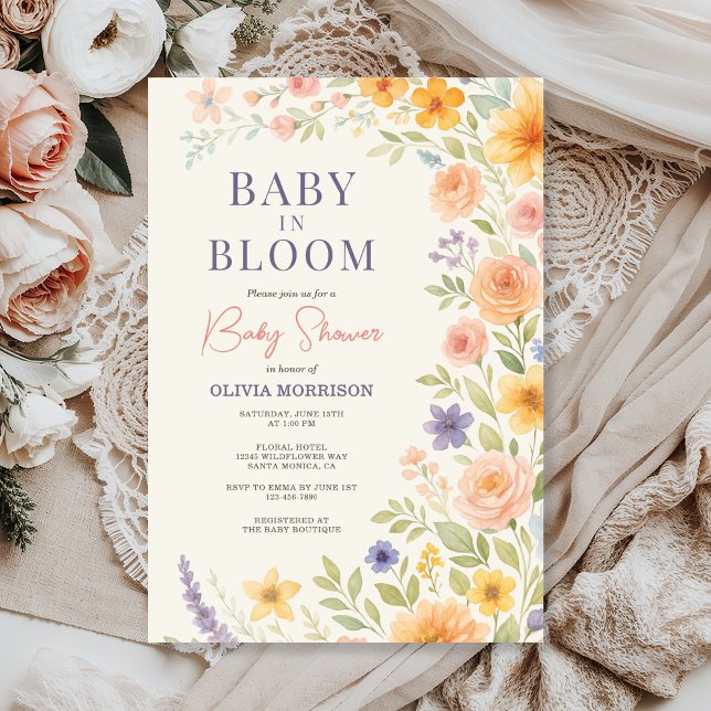 Convites Baby In Bloom Wildflower Floral Baby Shower (Criador carregado)